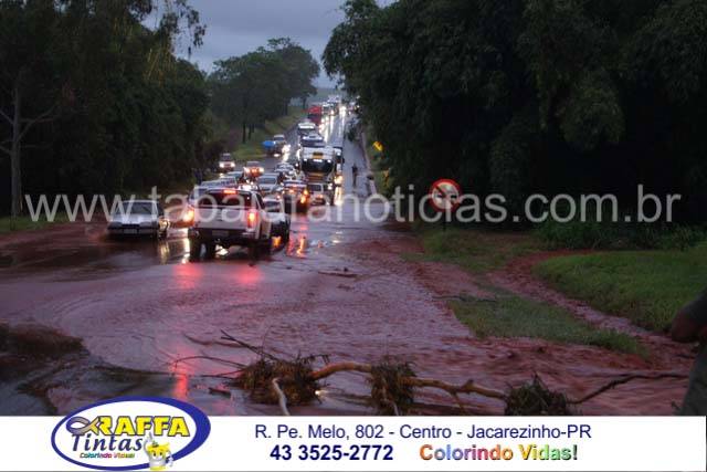 FORTE CHUVA CAUSA ALAGAMENTO E INTERDITA TOTALMENTE A BR 153 EM JACAREZINHO