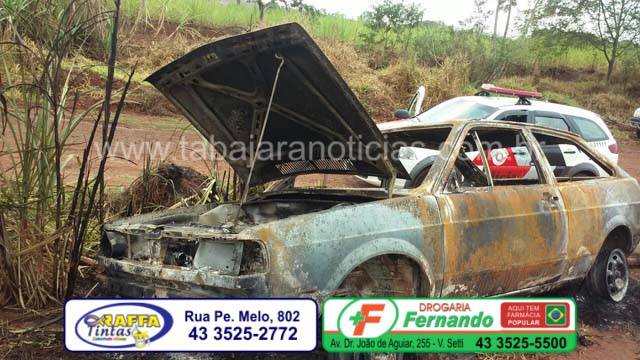 Policia Militar localiza veículo placas de Santo Antonio totalmente queimado pelo bairro do Pinho em Ourinhos