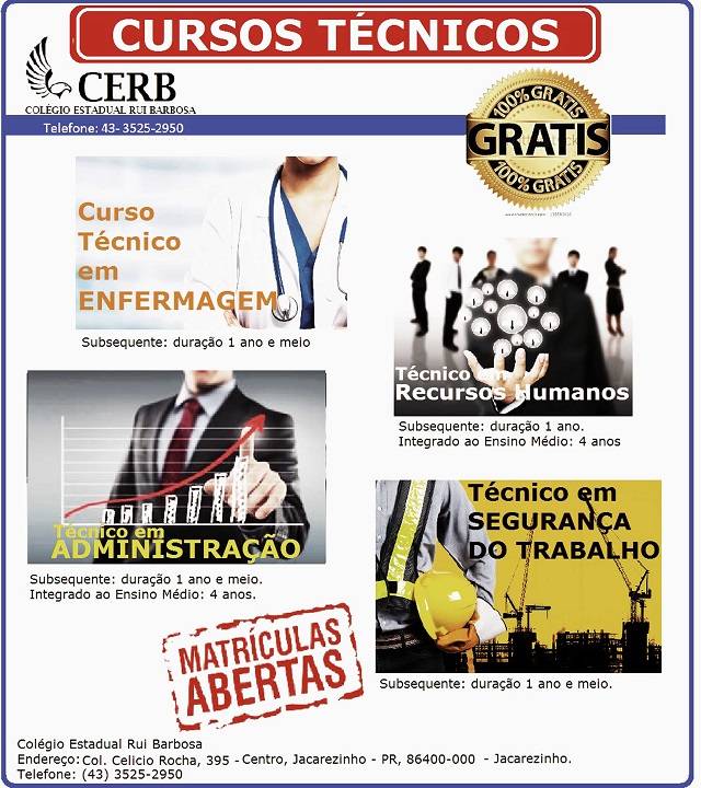 VAGAS ABERTAS PARA CURSOS TÉCNICOS EM JACAREZINHO