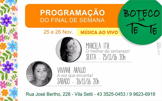 PROGRAMAÇÃO DO FINAL DE SEMANA NO BOTECO DA TETE