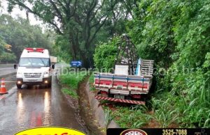 Caminhão perde o controle e sai da pista no km 33 da BR 153.