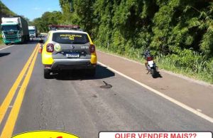 Motociclista azarado, bate na traseira de viatura da PM na BR 153 e acaba preso por ter mandado de prisão em aberto