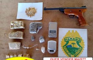 Policia Militar apreende porção que renderia três mil e quinhentas pedras de Crack e arma de fogo em Santo Antônio da Platina.