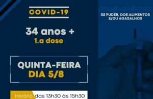População com 34 anos ou mais serão vacinados contra Covid-19 nesta quinta 05 em Jacarezinho.