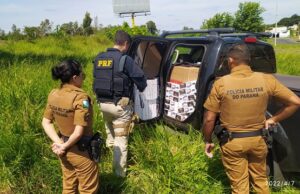 PRF apreende caminhonete completamente carregada de cigarros contrabandeados em Santo Antônio da Platina.