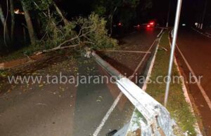 Carro derruba poste, quase cai em ribanceira e interdita entrada de Jacarezinho no Trevo do santo.