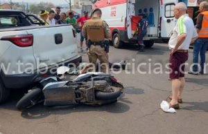 Motociclista fica ferido em acidente no centro de Jacarezinho.