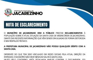 Prefeito emite mnota de esclarecimento sobre santa casa de Jacarezinho e rebate acusação de falta de pagamento.