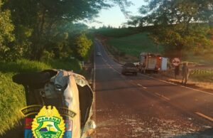 Capotamento é registrado na PR-436 em Santa Amélia; idoso de 67 anos fica ferido