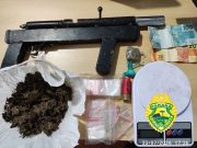 POLÍCIA MILITAR APREENDE ARMA DE FOGO, MUNIÇÃO E ENTORPECENTES, EM SANTO ANTÔNIO DA PLATINA/PR.