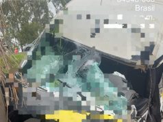 Acidente entre caminhões deixa motorista ferido na PR-092, em Wenceslau Braz